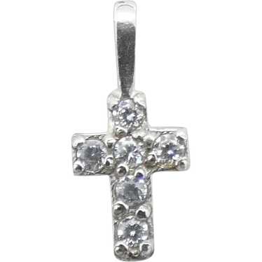 Petite Faux Diamond Cross Pendant 14K White Gold