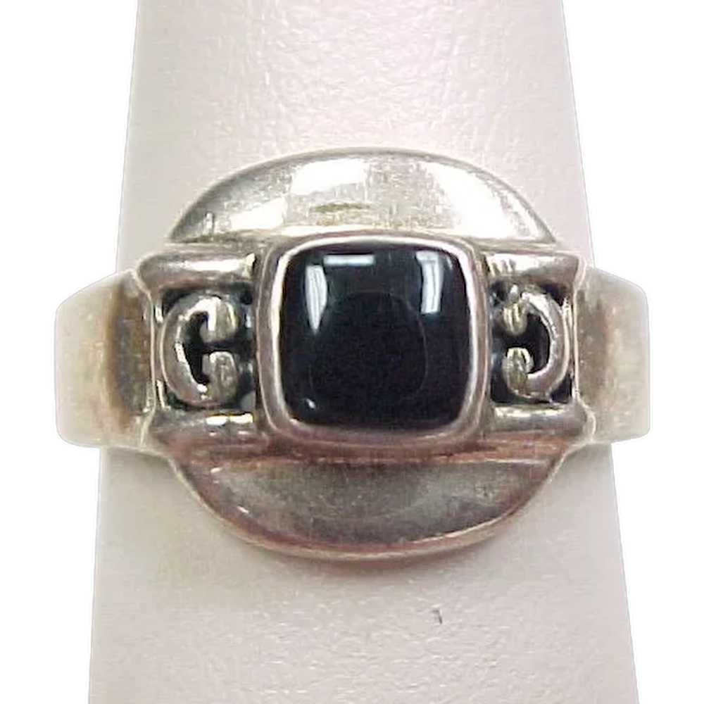 Vintage Sterling Silver Square Onyx Ring - image 1