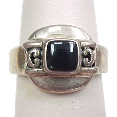 Vintage Sterling Silver Square Onyx Ring - image 1