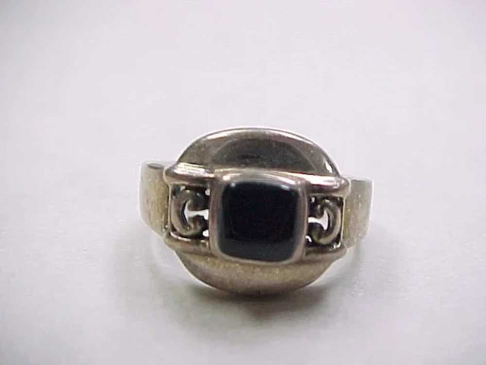 Vintage Sterling Silver Square Onyx Ring - image 3