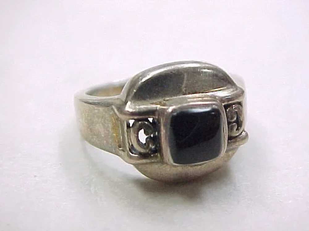 Vintage Sterling Silver Square Onyx Ring - image 6