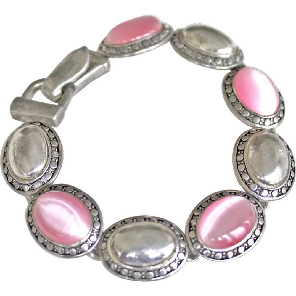 Bracelet Pink Glass Cats Eye Cabochans Oval Links - image 1