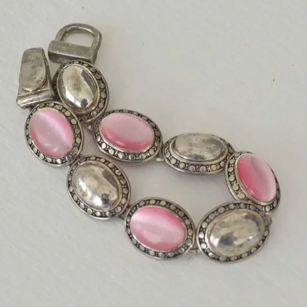 Bracelet Pink Glass Cats Eye Cabochans Oval Links - image 2