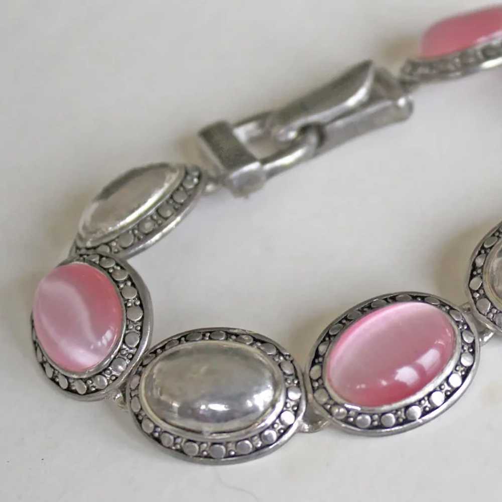 Bracelet Pink Glass Cats Eye Cabochans Oval Links - image 3