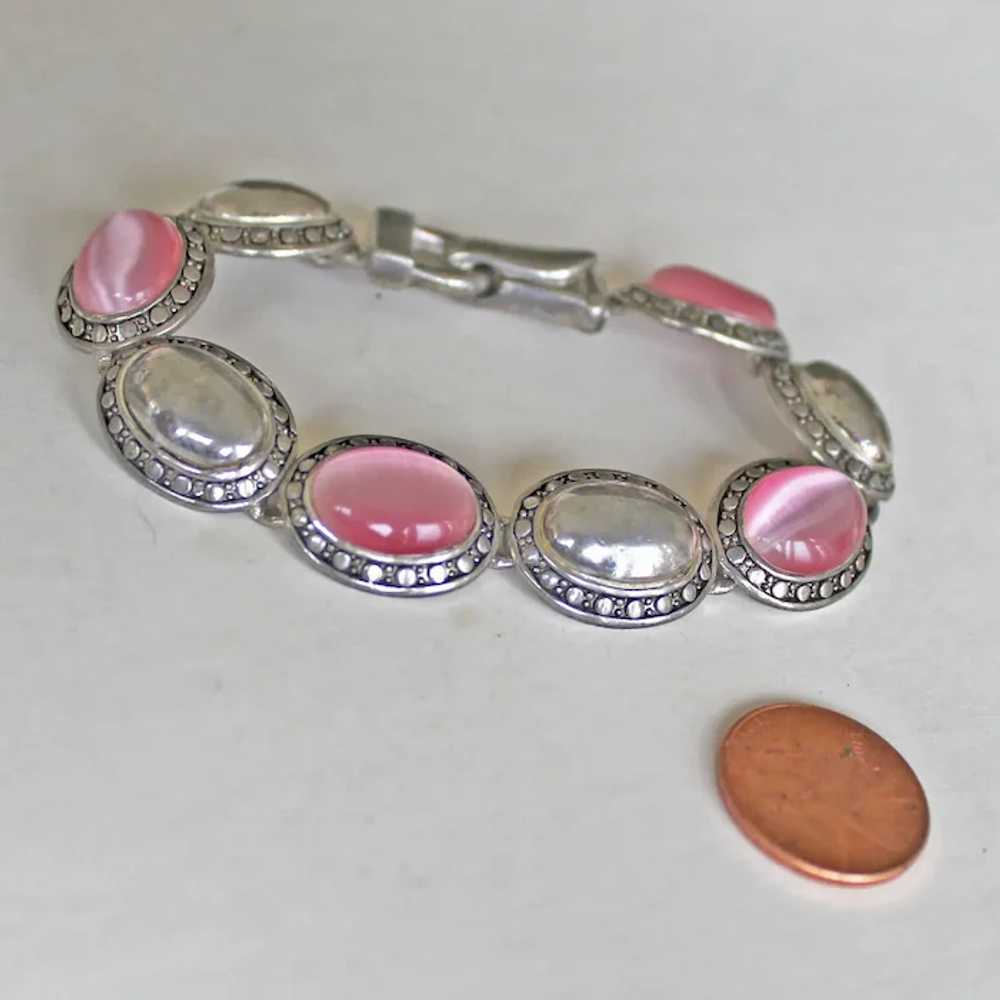 Bracelet Pink Glass Cats Eye Cabochans Oval Links - image 4