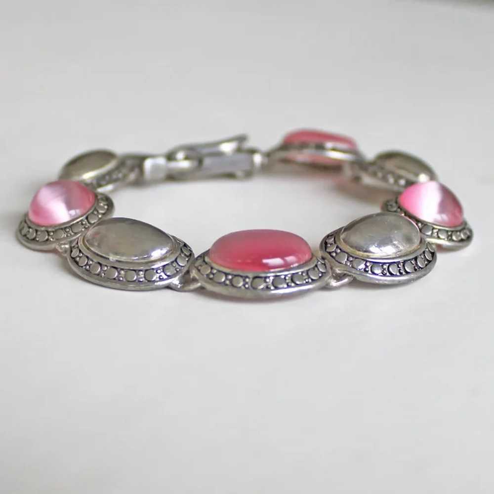 Bracelet Pink Glass Cats Eye Cabochans Oval Links - image 5