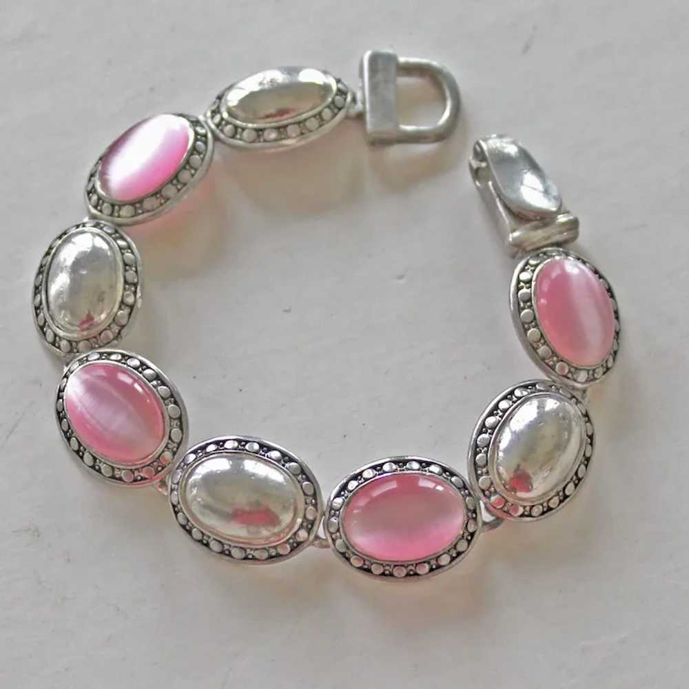 Bracelet Pink Glass Cats Eye Cabochans Oval Links - image 6