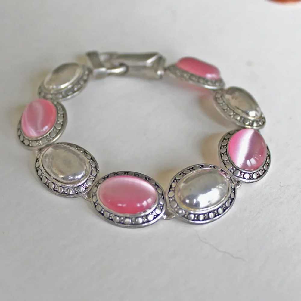 Bracelet Pink Glass Cats Eye Cabochans Oval Links - image 7