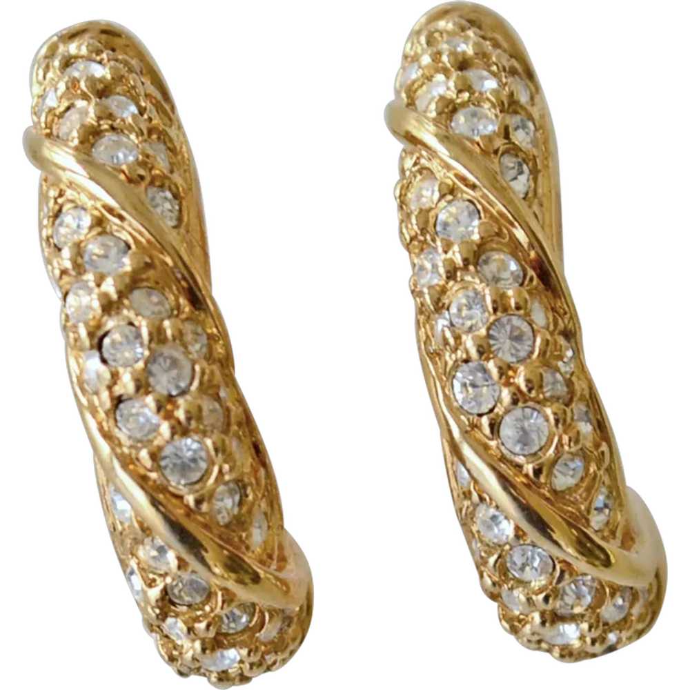 Earrings Swarovski Crystal Gold Tone Signed - image 1