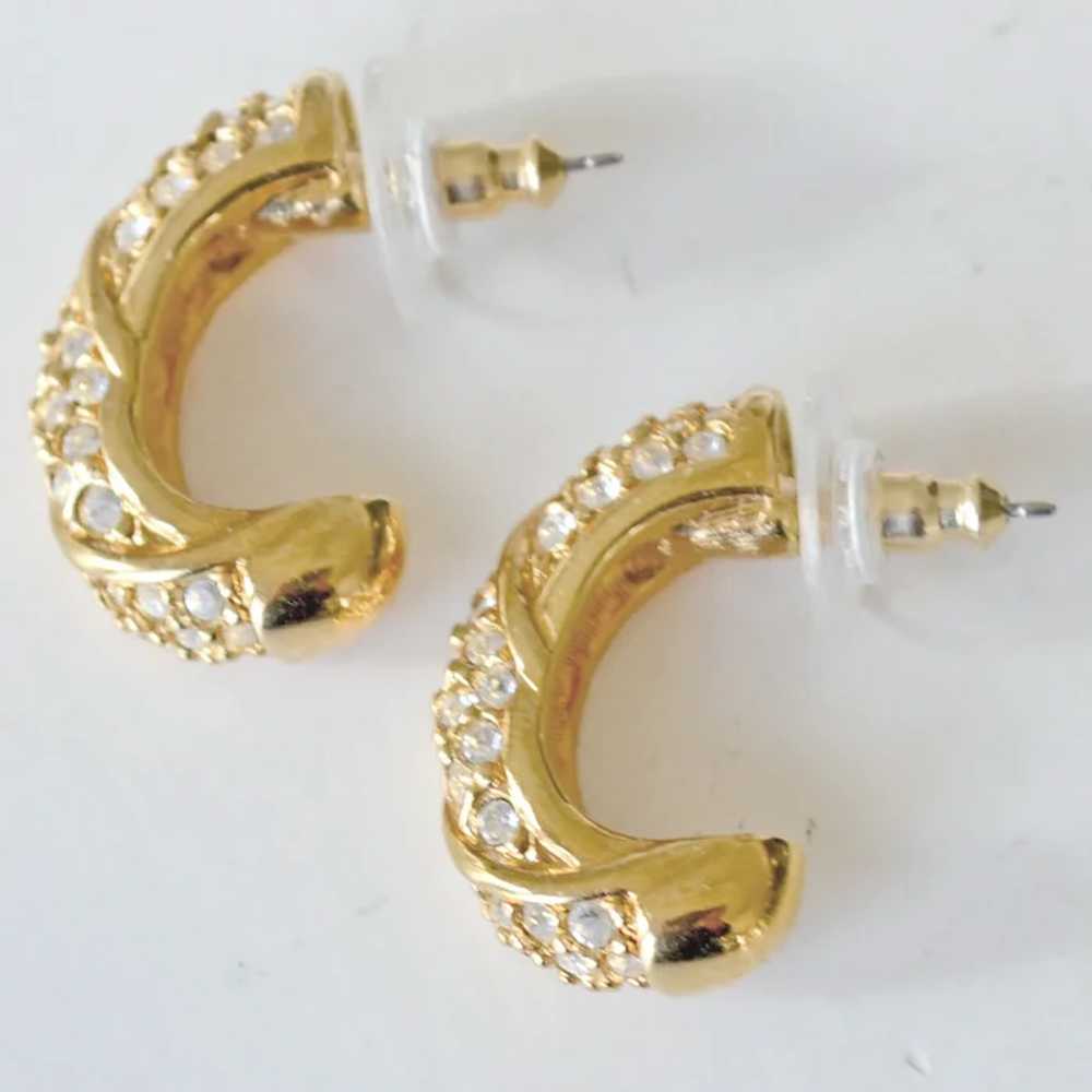Earrings Swarovski Crystal Gold Tone Signed - image 3