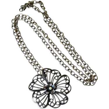 Necklace Openwork Flower Pendant with 30 Inch Cha… - image 1