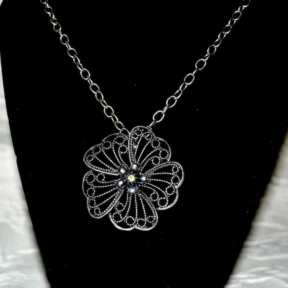 Necklace Openwork Flower Pendant with 30 Inch Cha… - image 5