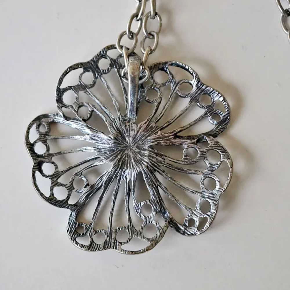 Necklace Openwork Flower Pendant with 30 Inch Cha… - image 6