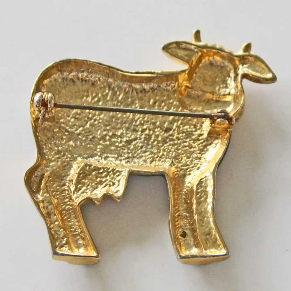 Vintage Cow Pin Brooch Enamel and Gold Tone - image 4