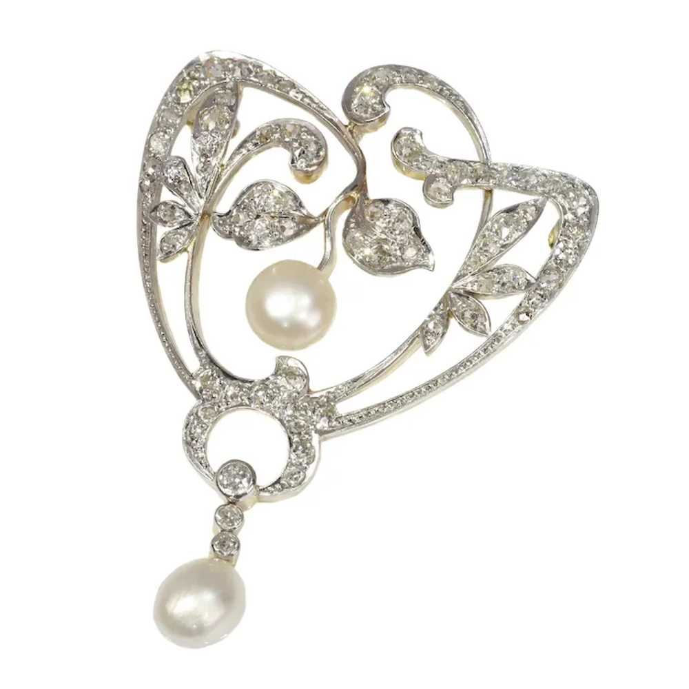 Antique Stylish Art Nouveau Diamond and Pearl Bro… - image 2