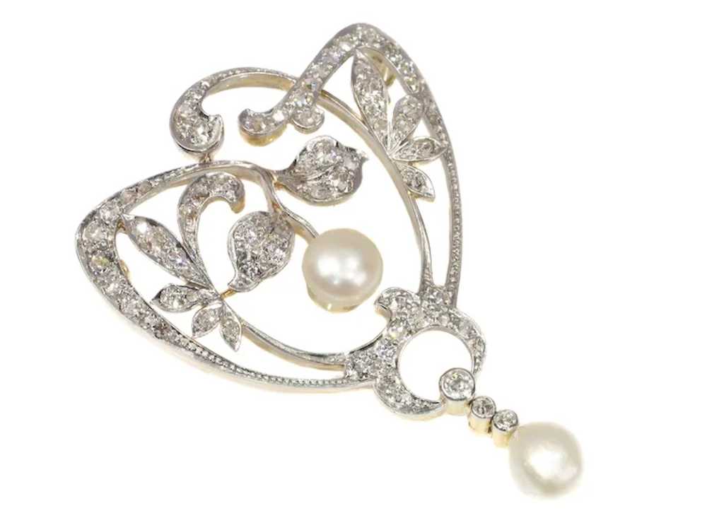 Antique Stylish Art Nouveau Diamond and Pearl Bro… - image 3