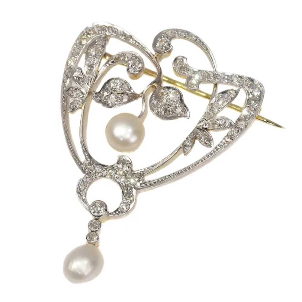 Antique Stylish Art Nouveau Diamond and Pearl Bro… - image 7