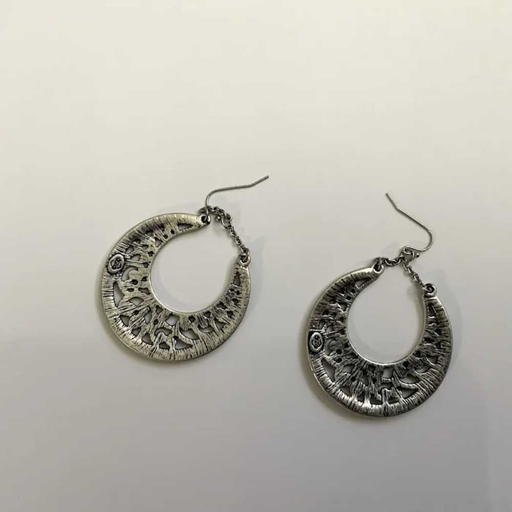Large Dangling Silver-Tone Loop Earrings - image 5