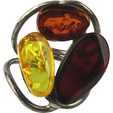 Big Sterling Silver Genuine AMBER Stone Ring - 3 … - image 1