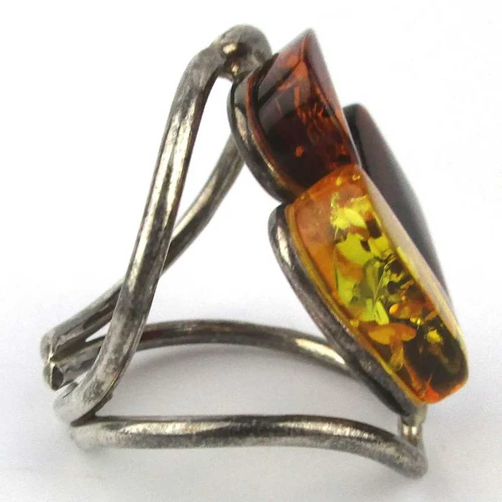 Big Sterling Silver Genuine AMBER Stone Ring - 3 … - image 3