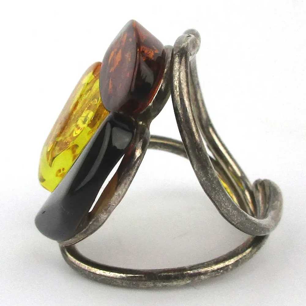 Big Sterling Silver Genuine AMBER Stone Ring - 3 … - image 5