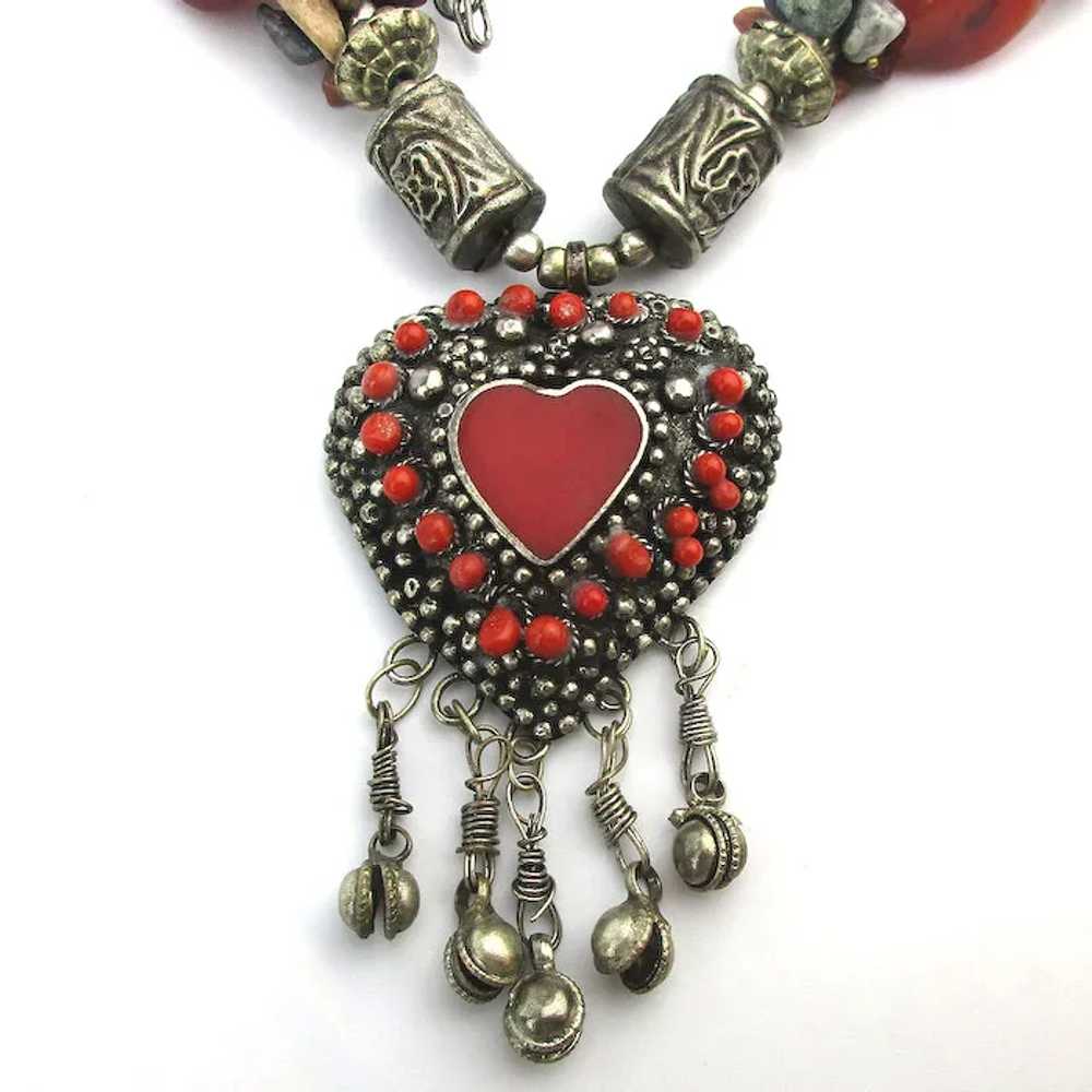 Vintage Tribal Bead Necklace w/ Warm Heart n Cold… - image 2