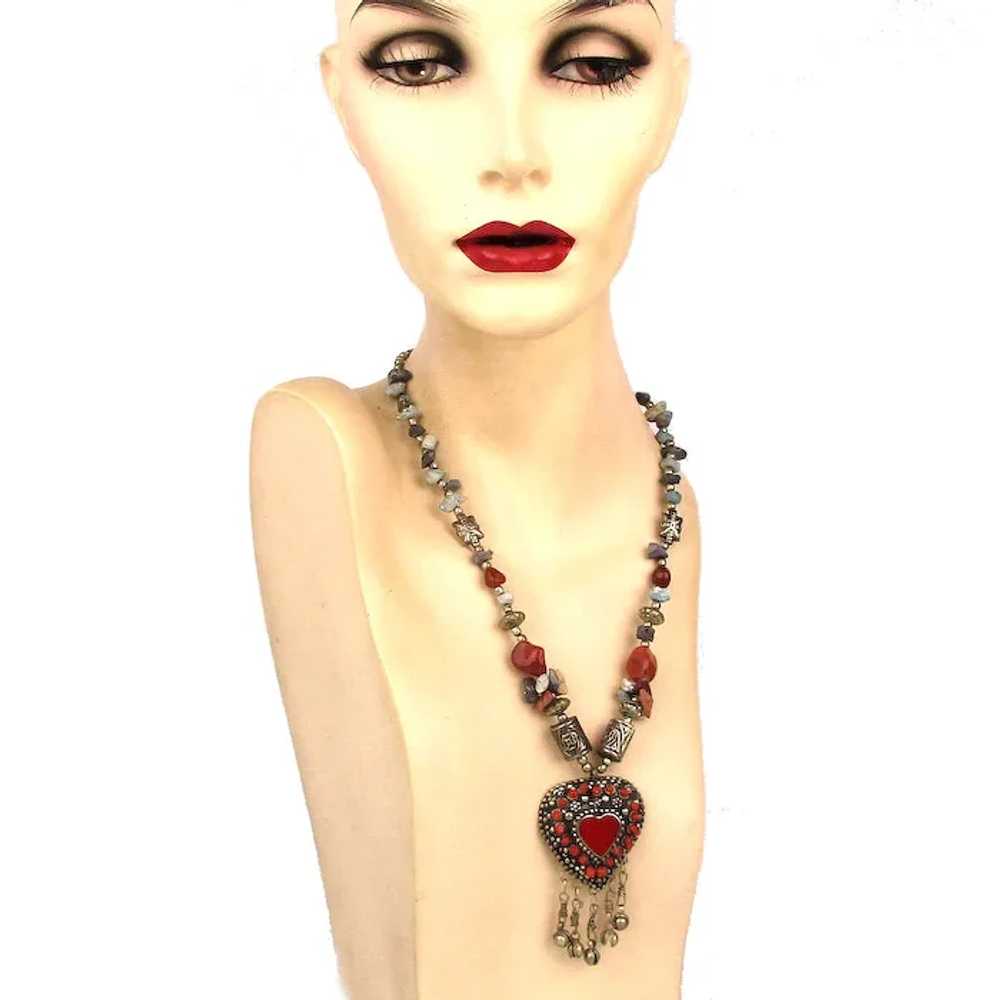 Vintage Tribal Bead Necklace w/ Warm Heart n Cold… - image 3
