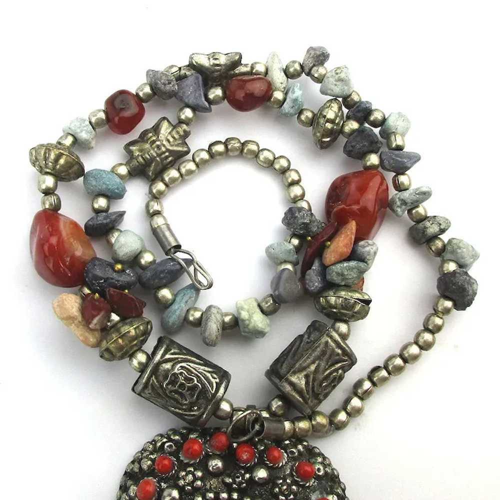 Vintage Tribal Bead Necklace w/ Warm Heart n Cold… - image 4