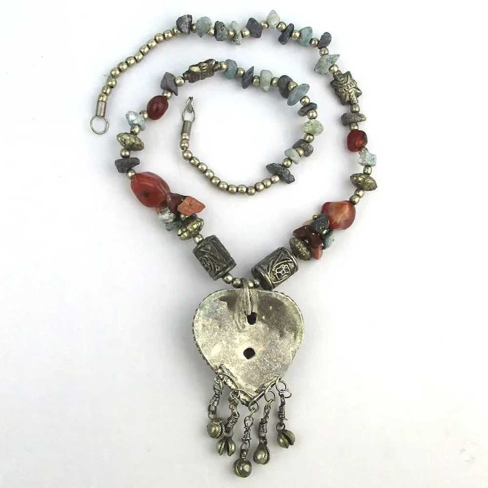 Vintage Tribal Bead Necklace w/ Warm Heart n Cold… - image 5