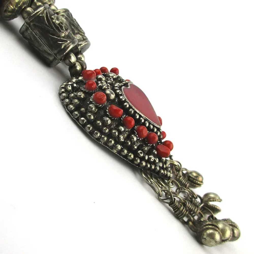 Vintage Tribal Bead Necklace w/ Warm Heart n Cold… - image 6
