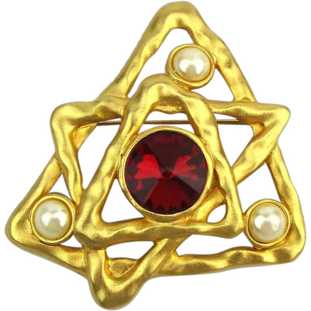 Tipsy Jeweled Star of David Pin Brooch Judaica - image 1