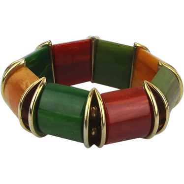 Bakelite Multi-Color Chunky Bead Stretch Bracelet - image 1