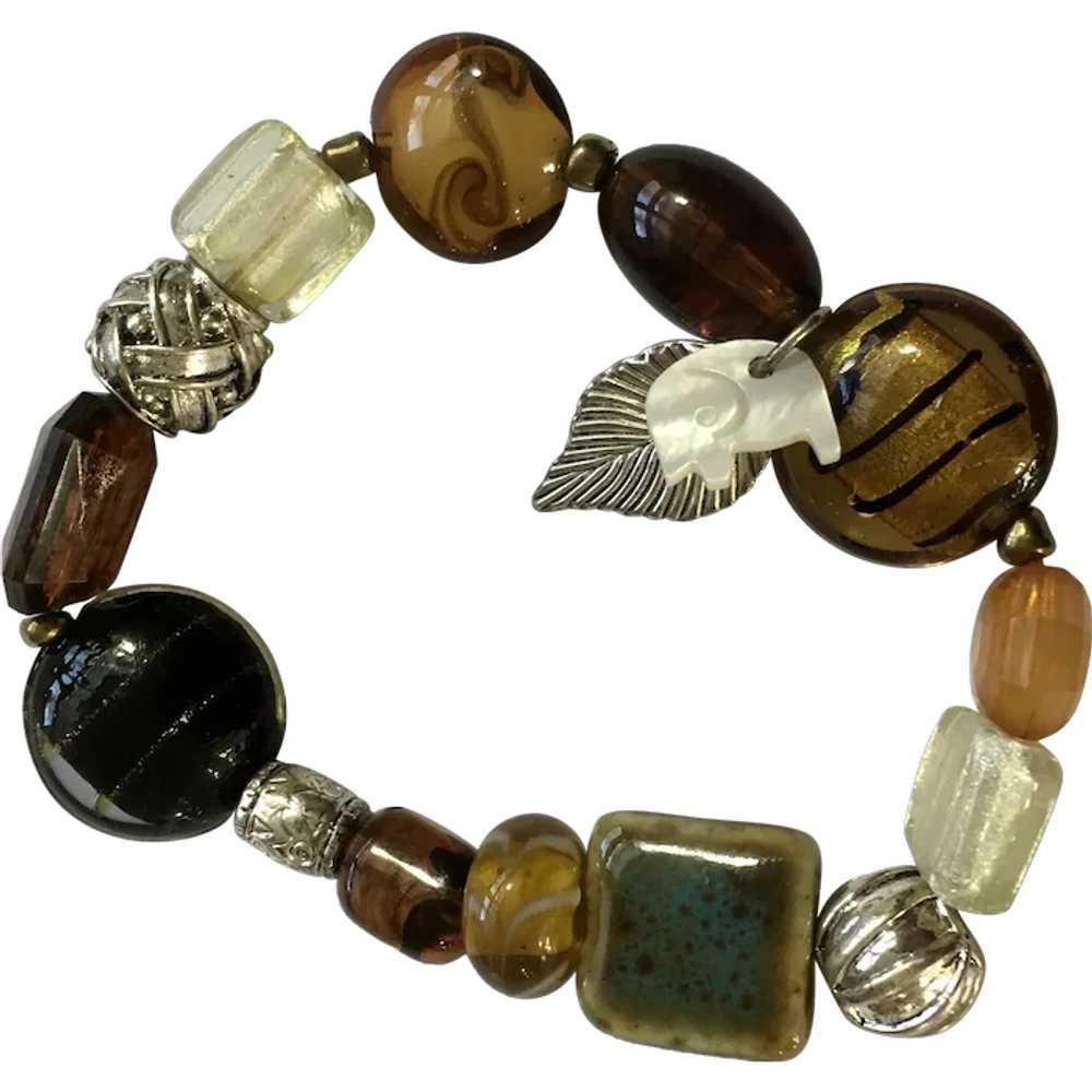 Safari Themed Black Brown Glass Beaded Bracelet - image 1