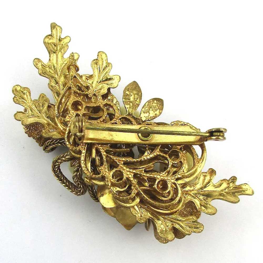 Old Opulent Gilded MOP Floral Pin Brooch - image 3
