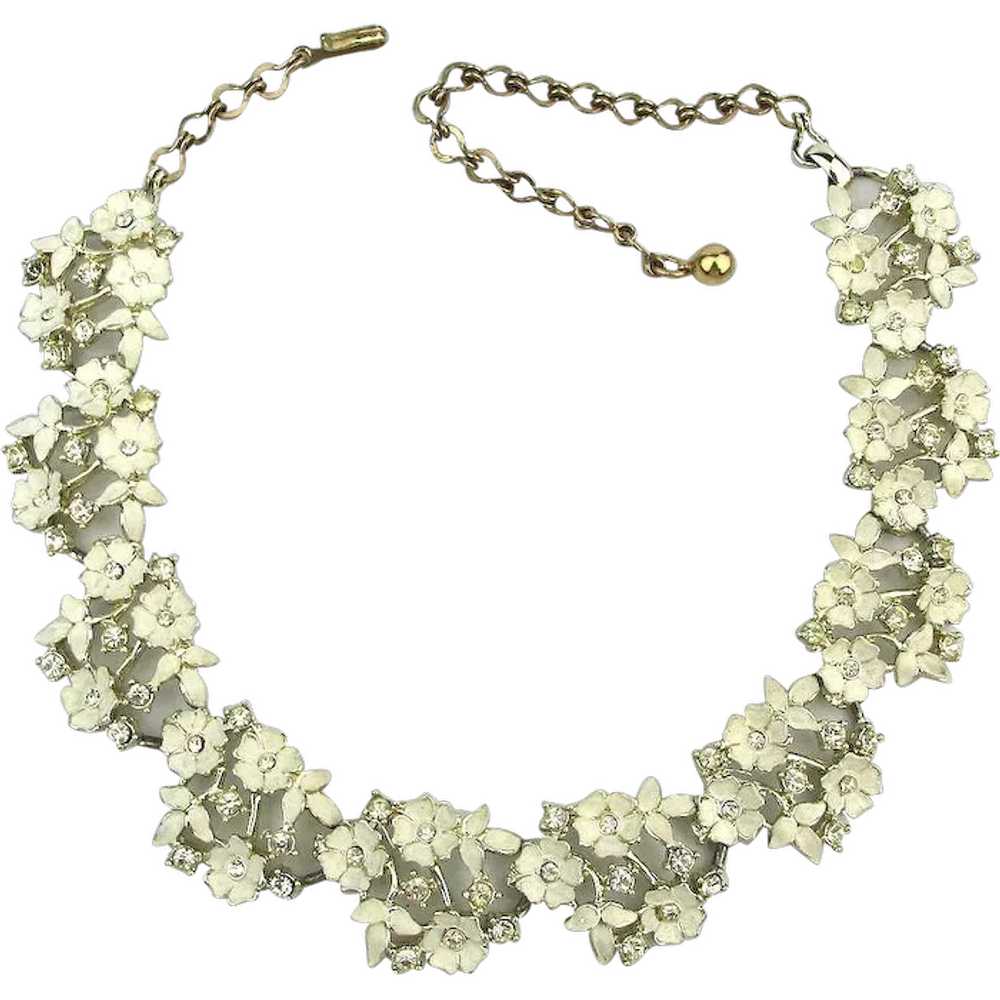 CHAREL Enamel Flowers Rhinestone Necklace c1950 - image 1