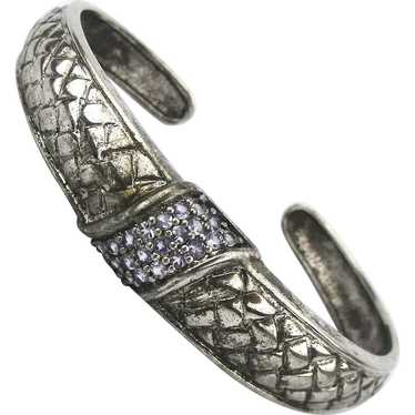 Sterling Silver Basketweave Cuff Bracelet w/ Surp… - image 1
