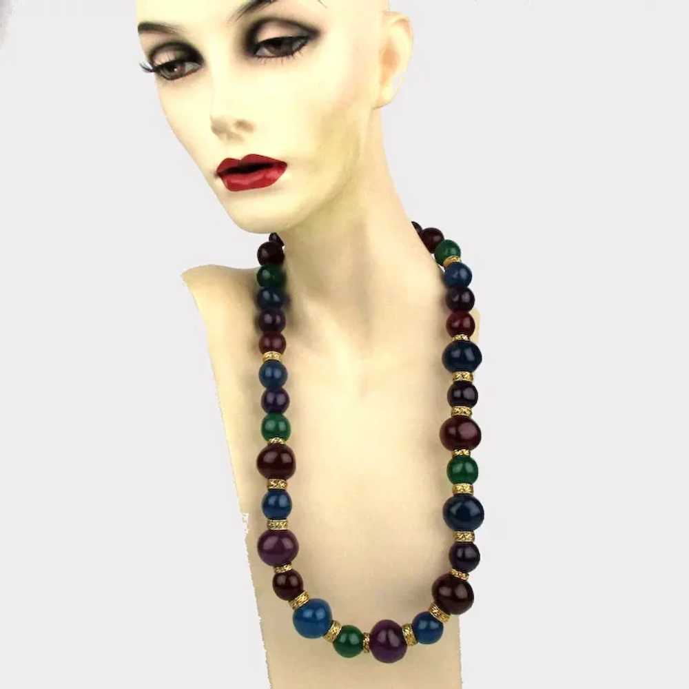 Bold Multi Color Necklace Big Beads Gilt Bands - image 3