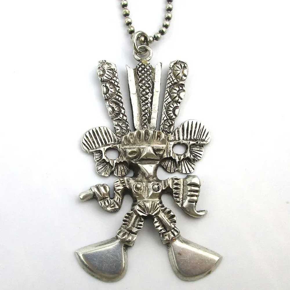 Handwrought Sterling Silver MAYAN WARRIOR Pendant Nec Gem