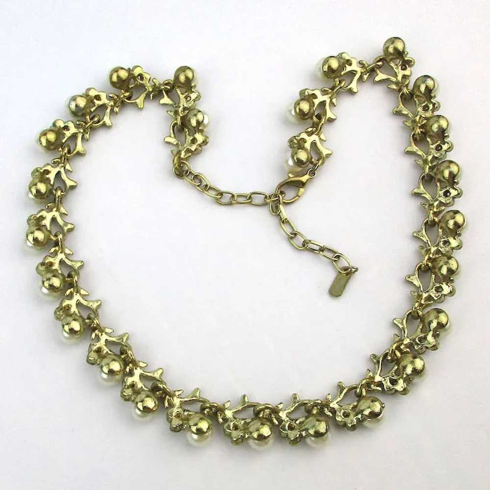 Signed Vintage Faux Pearls w/ Rhinestones Necklace - image 4