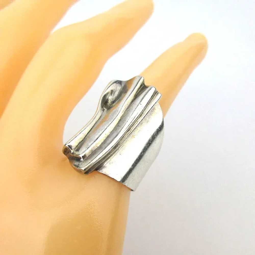 Modernist Sterling Silver Crumpled Ring Signed - Gem