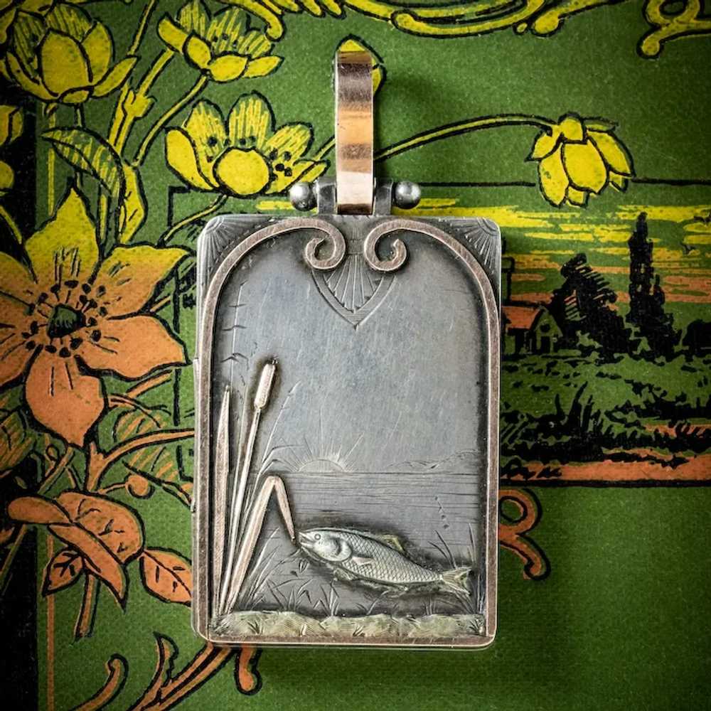 Antique Victorian Silver Fish Locket Pendant Circ… - image 10
