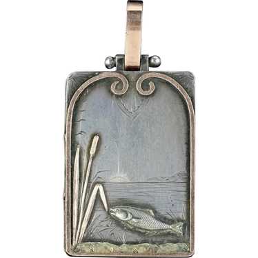 Antique Victorian Silver Fish Locket Pendant Circ… - image 1