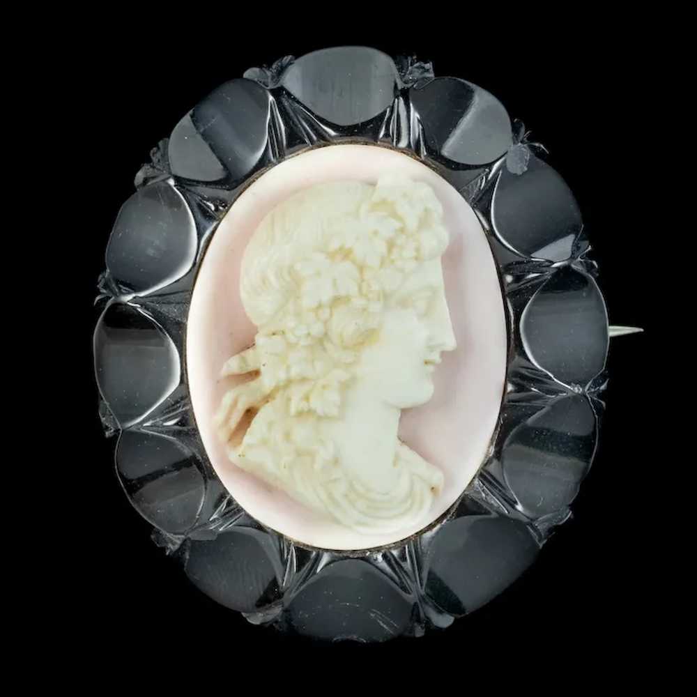 Antique Victorian Coral Cameo Brooch Whitby Jet F… - image 2
