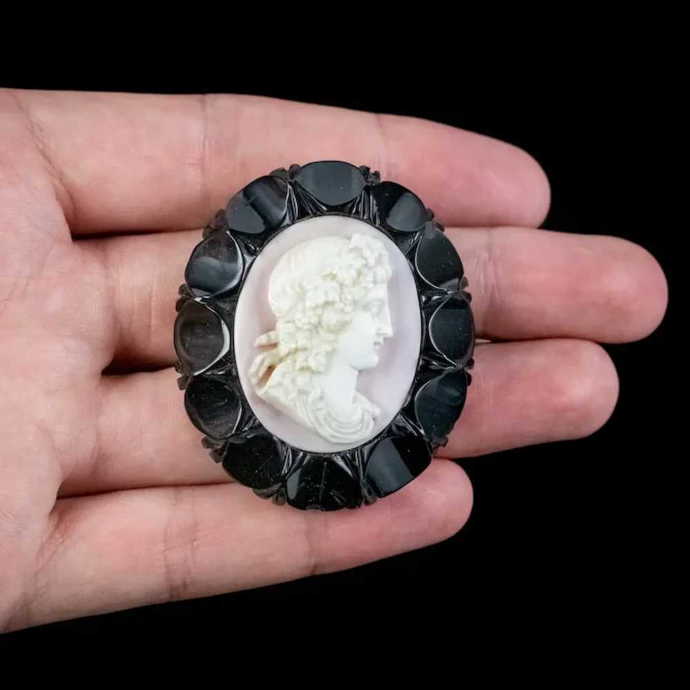 Antique Victorian Coral Cameo Brooch Whitby Jet F… - image 7