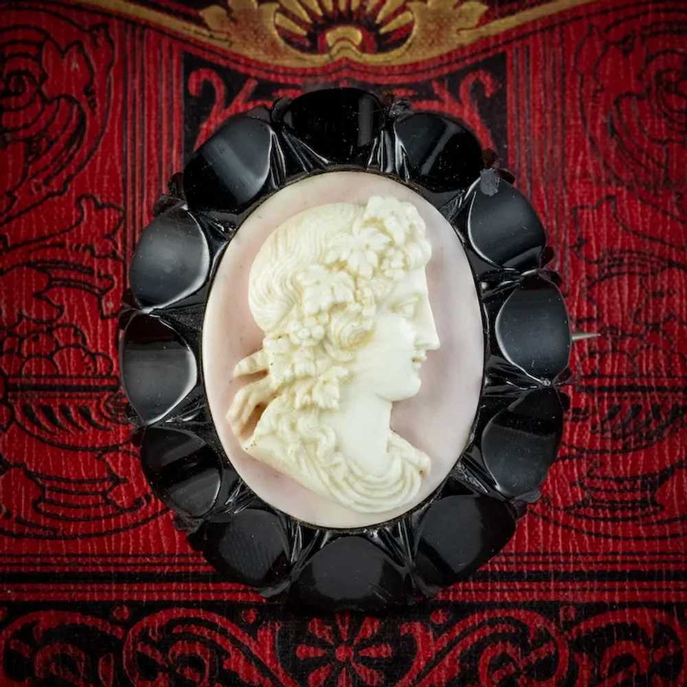 Antique Victorian Coral Cameo Brooch Whitby Jet F… - image 8