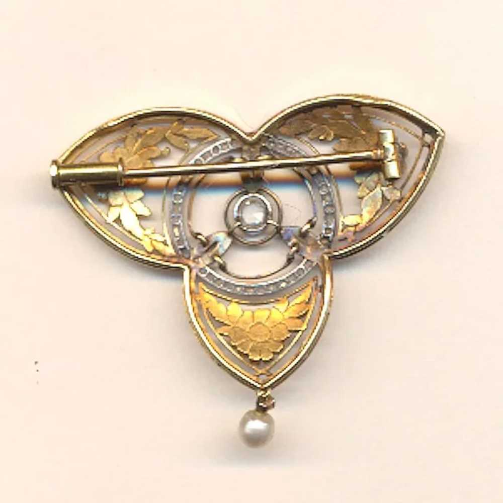 French Art Nouveau 18KT Gold Diamond Brooch / Pen… - image 3