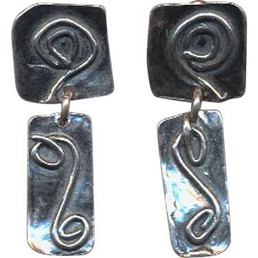 Modernist Sterling Silver Signed Dangle Earrings - image 1