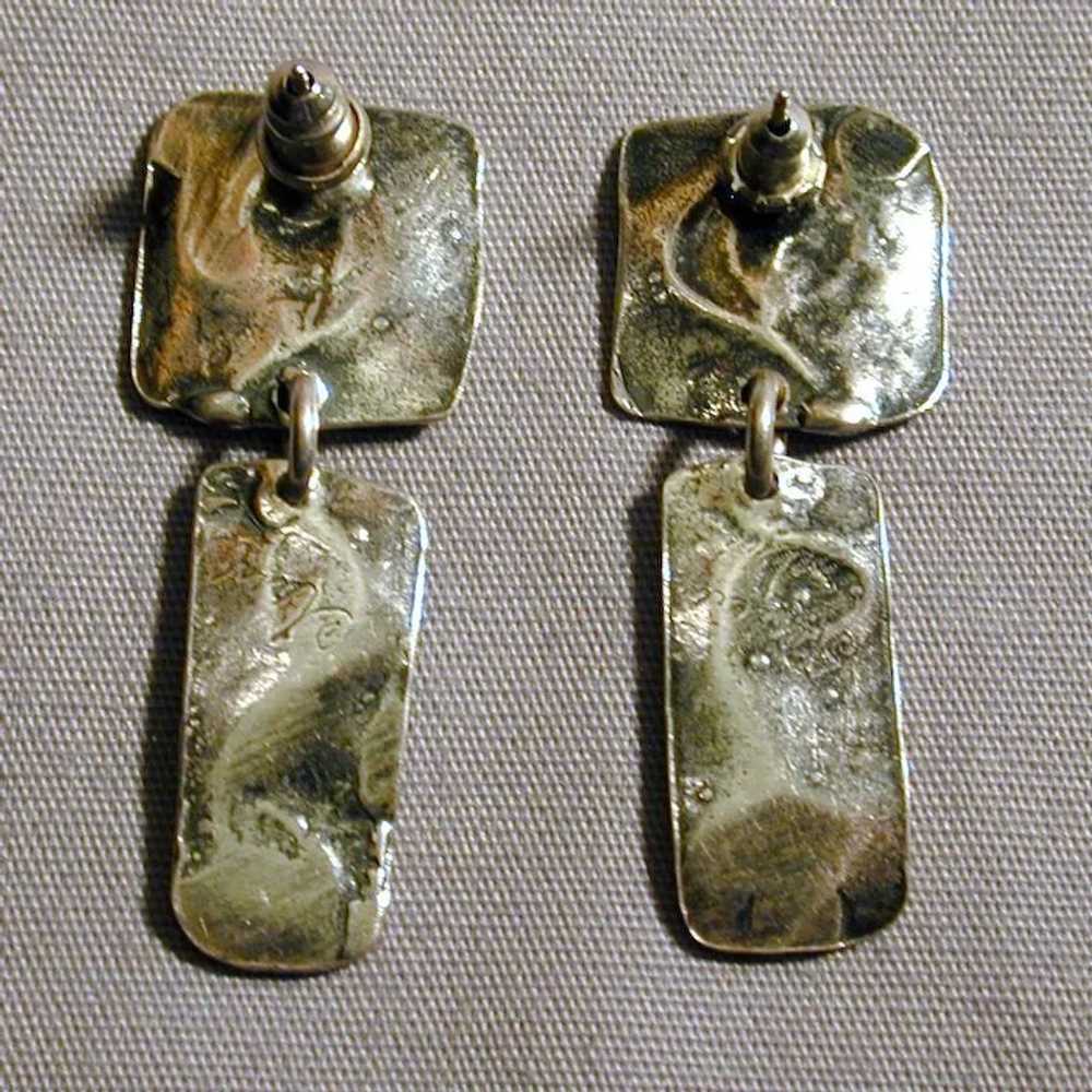 Modernist Sterling Silver Signed Dangle Earrings - image 3
