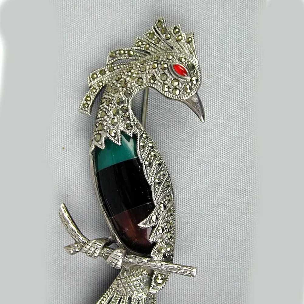 Big Sterling Silver Marcasite Bird of Paradise Pi… - image 4