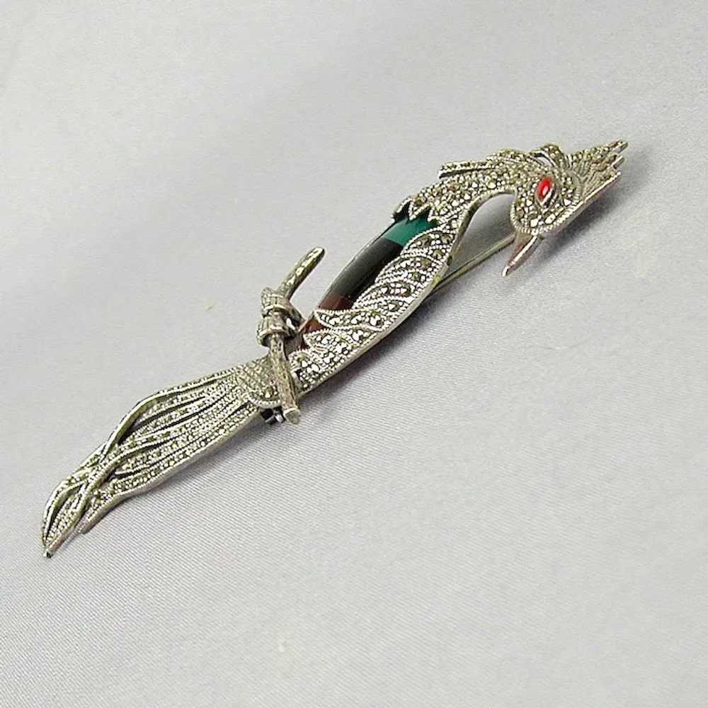 Big Sterling Silver Marcasite Bird of Paradise Pi… - image 5